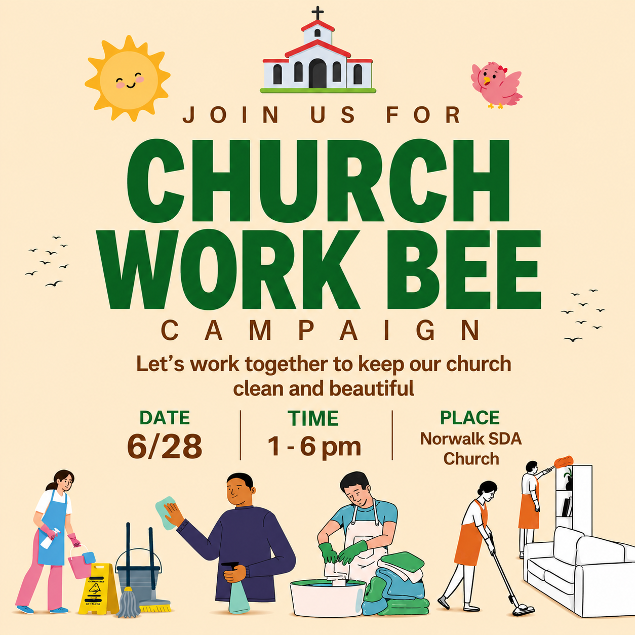 Church Work Bee Campaign flyer — June 28