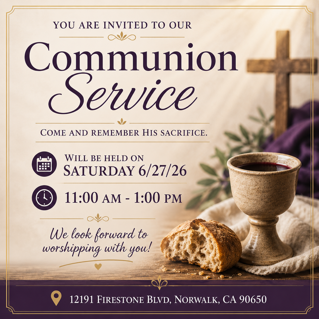 Communion Service flyer — Saturday June 27